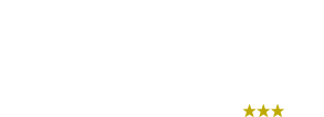 Logo 'Hirschen' – weißer Schriftzug 'Gasthof Hotel' auf dunklem Grund mit drei goldenen Sternen (3-Sterne).